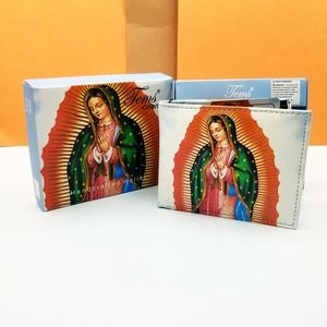 Virgin de Guadalupe mens wallet bifold printed in gift box faux leather